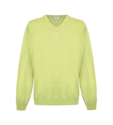 Elegant Yellow Cashmere V-Neck Sweater